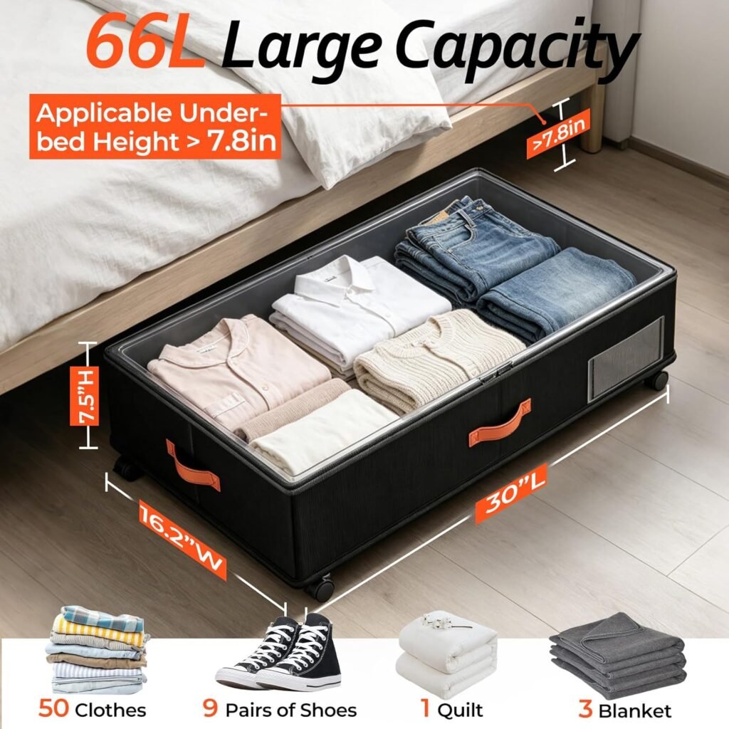 Tsinglax under-bed storage bin with wheels for clothes and blankets